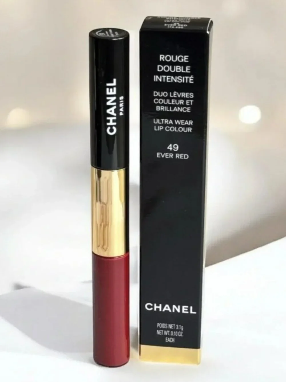 Chanel Rouge Double Intensite Ultra Wear Lip Color 49 Ever Red NIB Gloss Duo